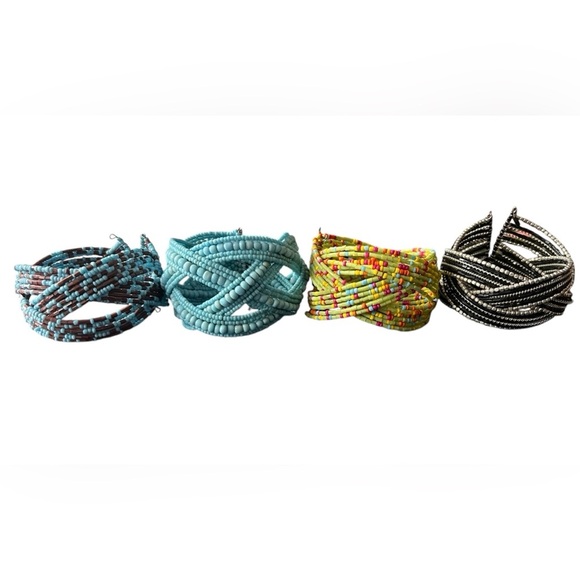 BEADED BRAIDED CUFF BRACELETS Set of 4 - Picture 1 of 6